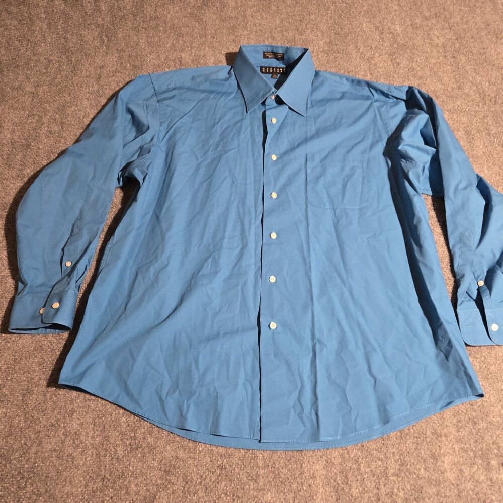 Bergamo New York Shirt Mens XL Blue Button Front Dress Shirt Long Sleeve 34/35